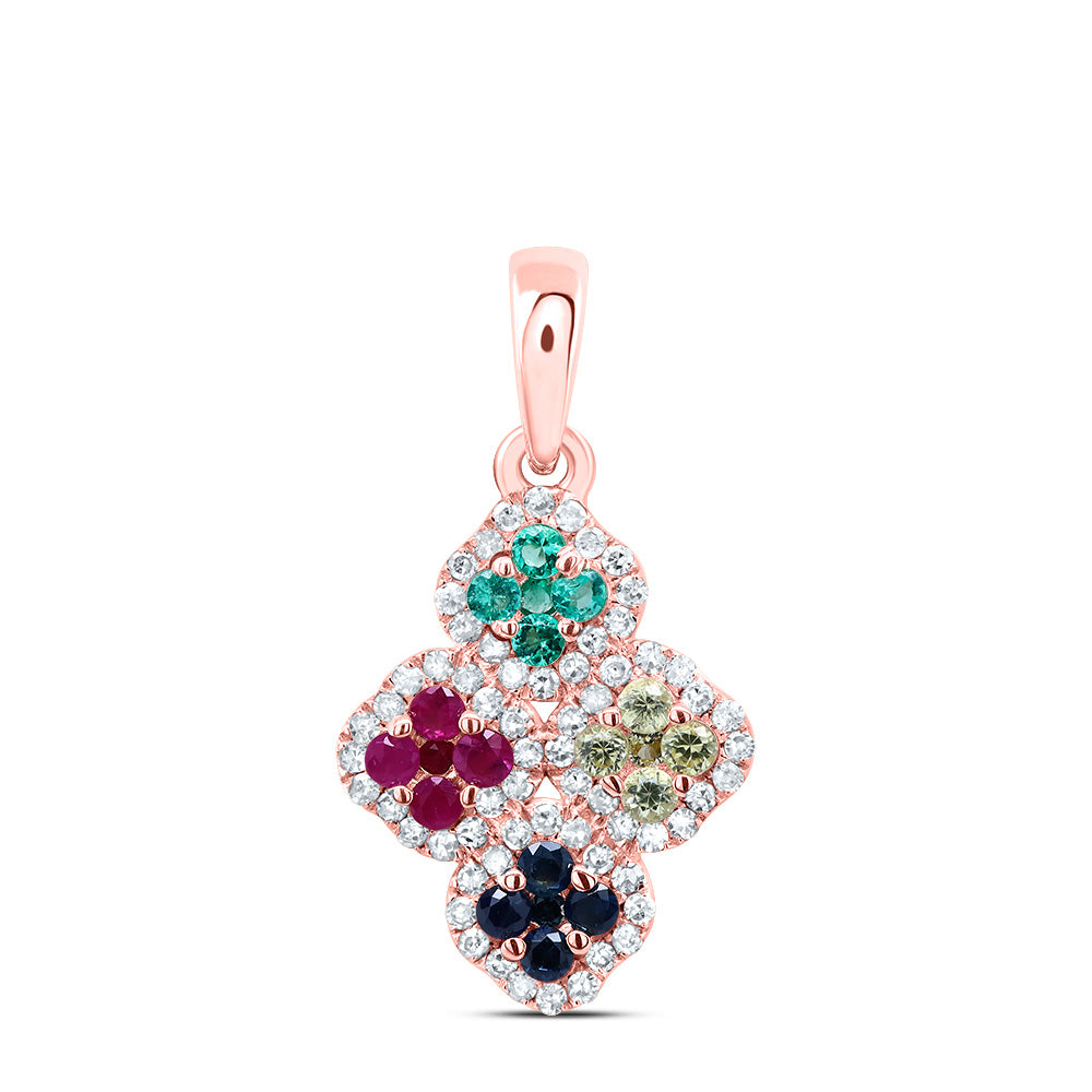 1/6CTW-DIA P1 GIFT 1/4CTW NAT-GEM MULTI CLR CLOVER PENDANT Daisy Joyeria