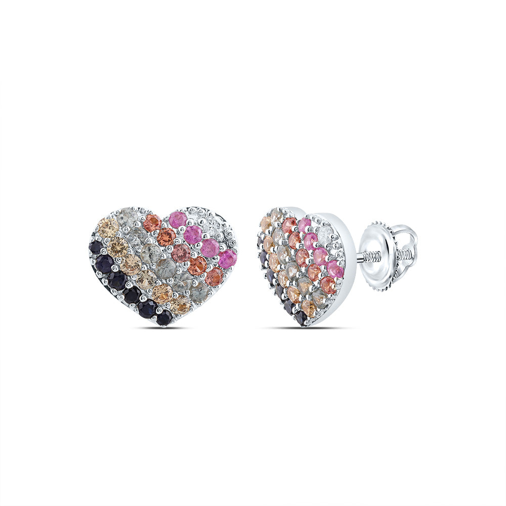 1/20CTW-NAT DIA CN 1 1/2CTW RD-NAT GEM MULTI CLR SAPPHIRE HEART STUD EARRING Daisy Joyeria