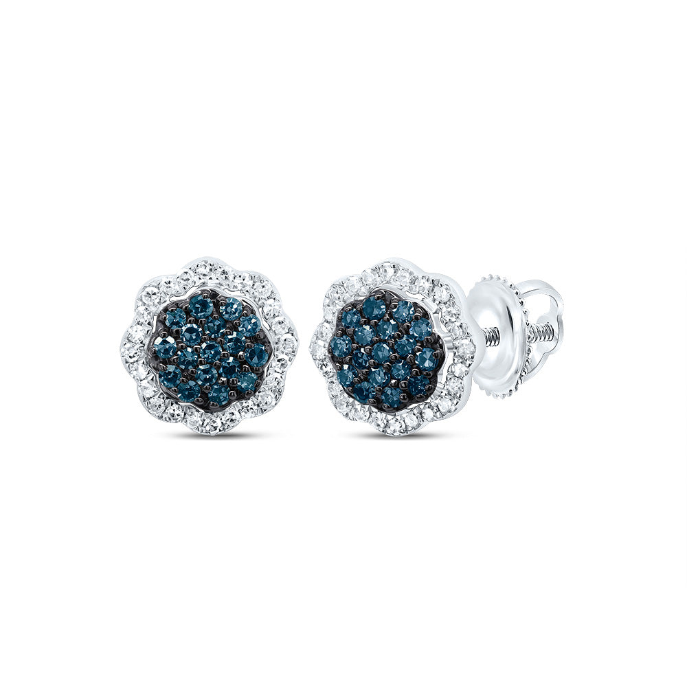 1/4CTW-DIA P1 GIFT BLUE DIAMOND FLOWER STUD EARRING Daisy Joyeria