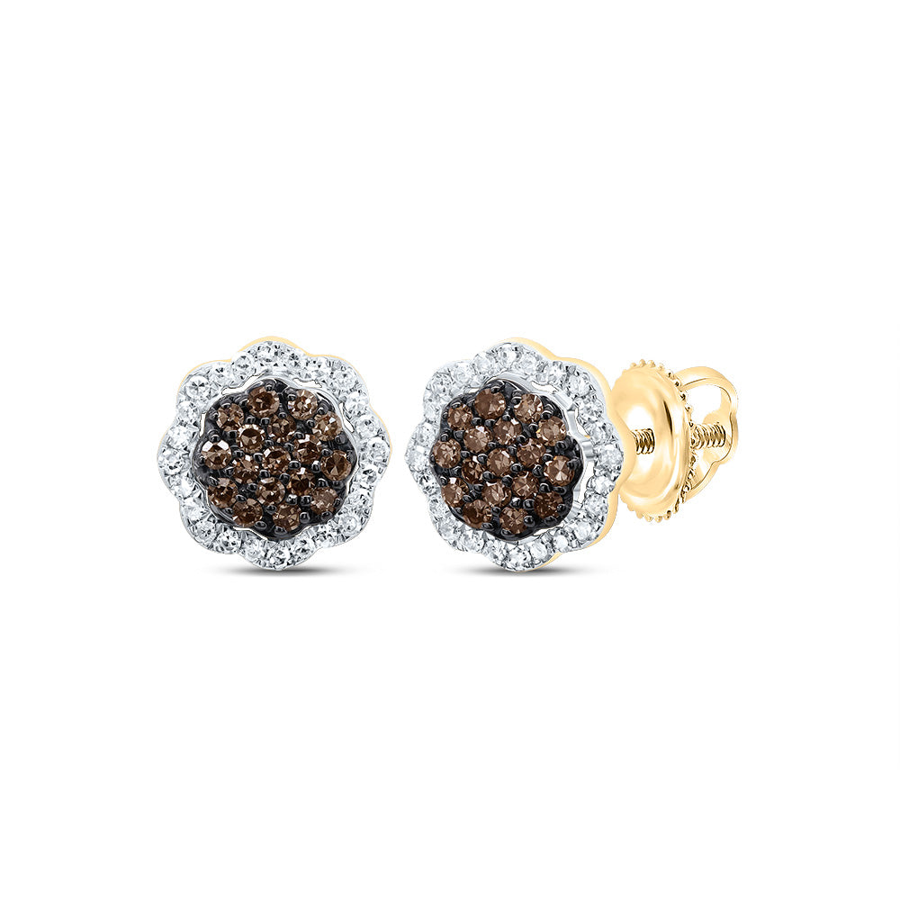 1/4CTW-DIA P1 GIFT COGNAC NATURAL DIAMOND FLOWER STUD EARRING Daisy Joyeria