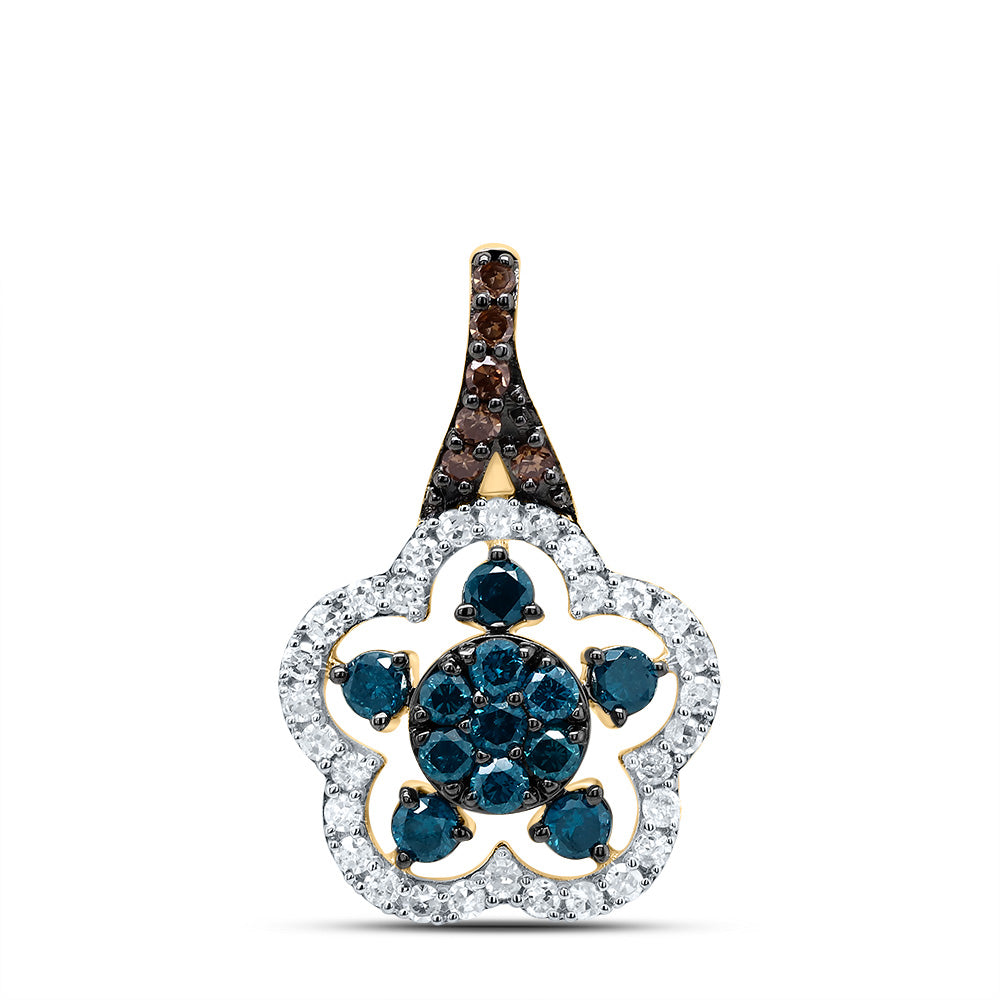 1/2CTW-DIA P1 GIFT COGNAC NATURAL, BLUE-DIA FLOWER PENDANT Daisy Joyeria