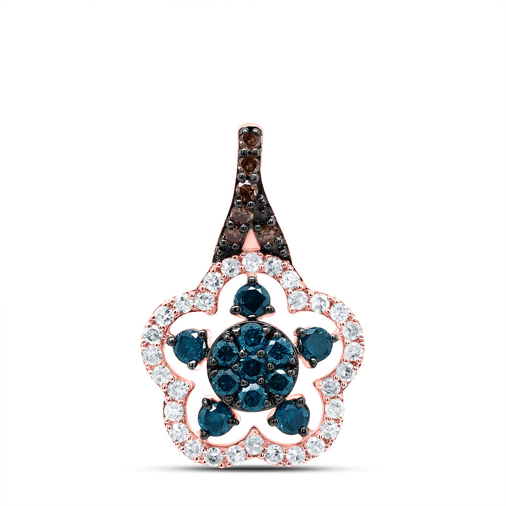 1/2CTW-DIA P1 GIFT COGNAC NATURAL, BLUE-DIA FLOWER PENDANT Daisy Joyeria