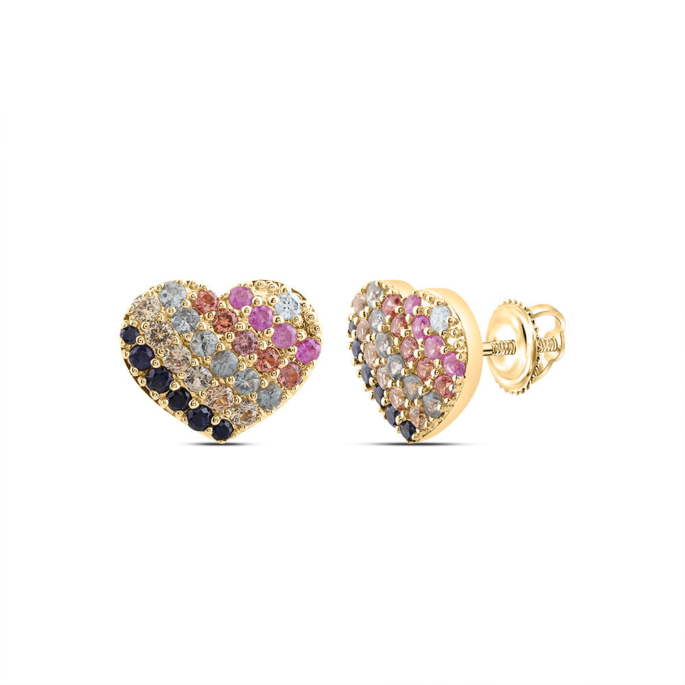 1/20CTW- NAT DIA CN 1 1/2CTW RD-NAT GEM MULTI CLR SAPPHIRE HEART STUD EARRING Daisy Joyeria