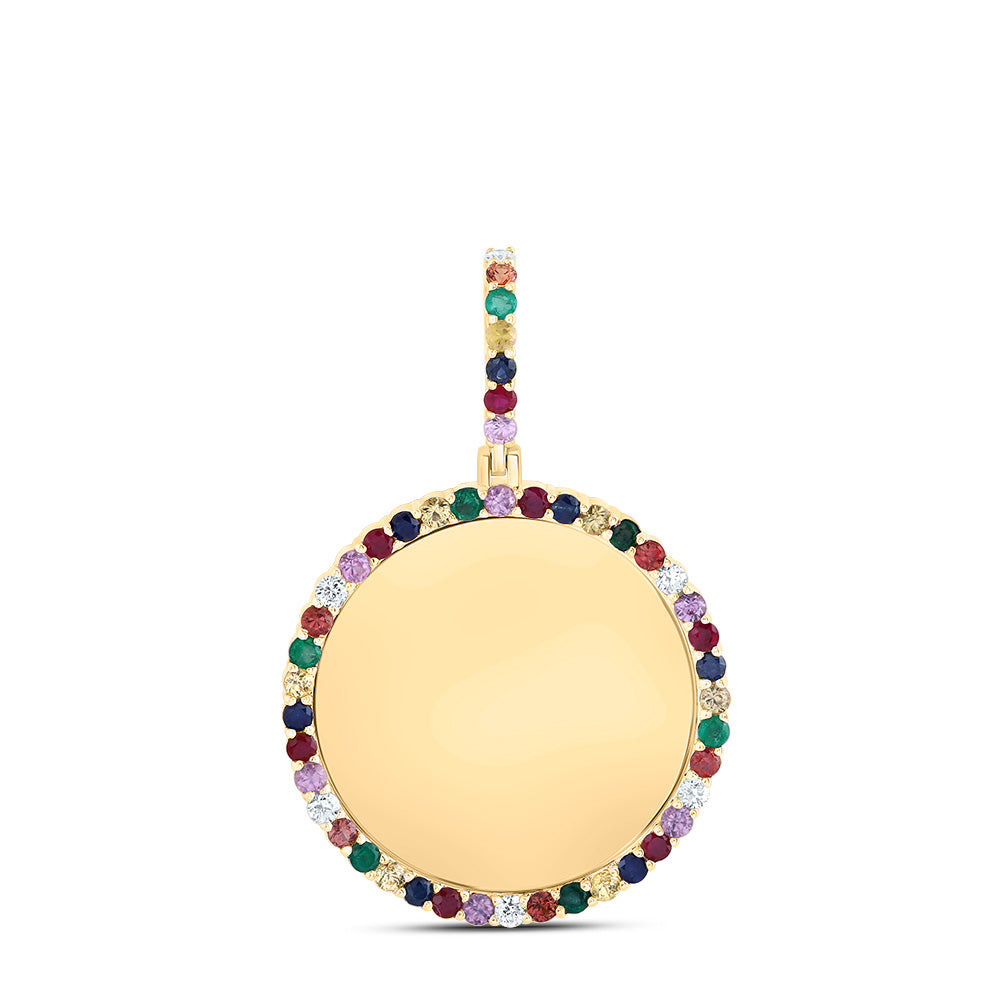 1/5CTW-DIA CN 1 5/8CTW RD-NAT GEM MULTI CLR SAPPHIRE MEMORY ROUND PENDANT Daisy Joyeria