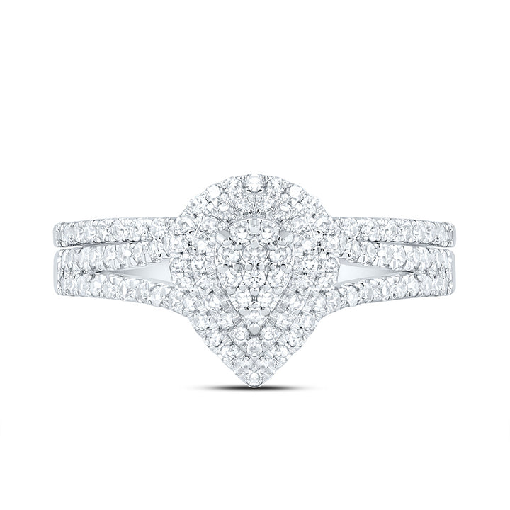 3/8CTW-NAT DIA NK PEAR DOUBLE HALO BRIDAL SET 7 Daisy Joyeria