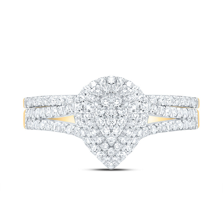 3/8CTW-NAT DIA NK PEAR DOUBLE HALO BRIDAL SET 7 Daisy Joyeria