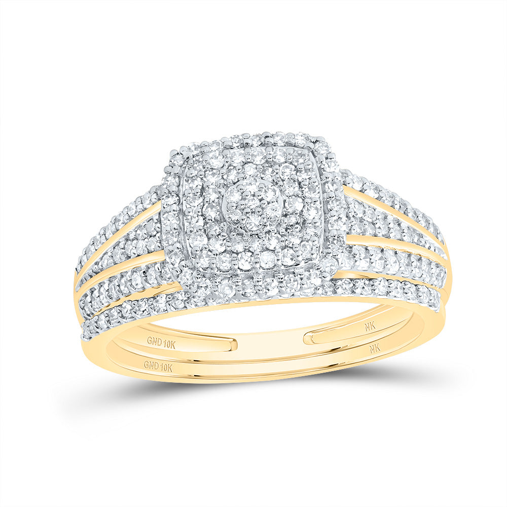 1/2CTW-DIA NK CUSHION DOUBLE HALO BRIDAL SET Daisy Joyeria