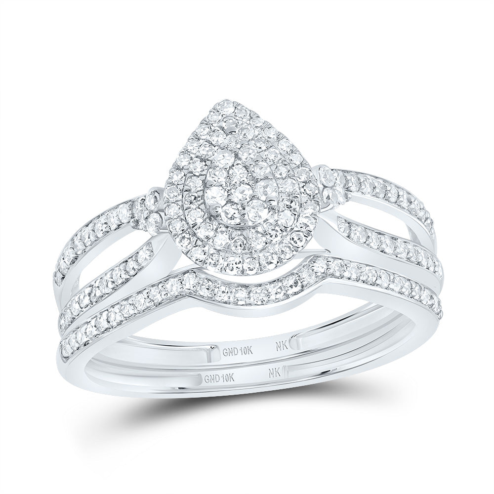 1/2CTW-DIA NK PEAR DOUBLE HALO BRIDAL SET Daisy Joyeria