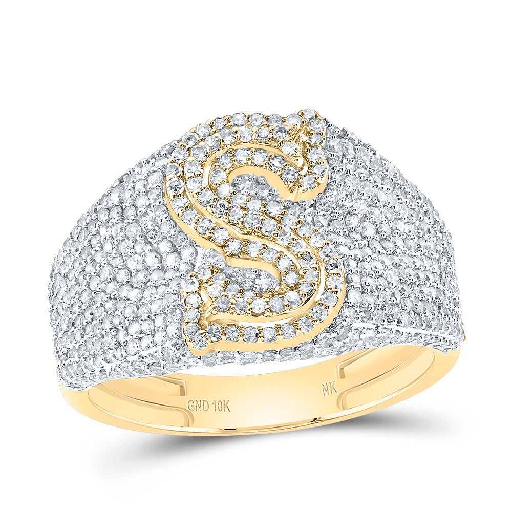 1 3/4CTW-DIA NK INITIAL "S" MEN'S RING 10 Daisy Joyeria