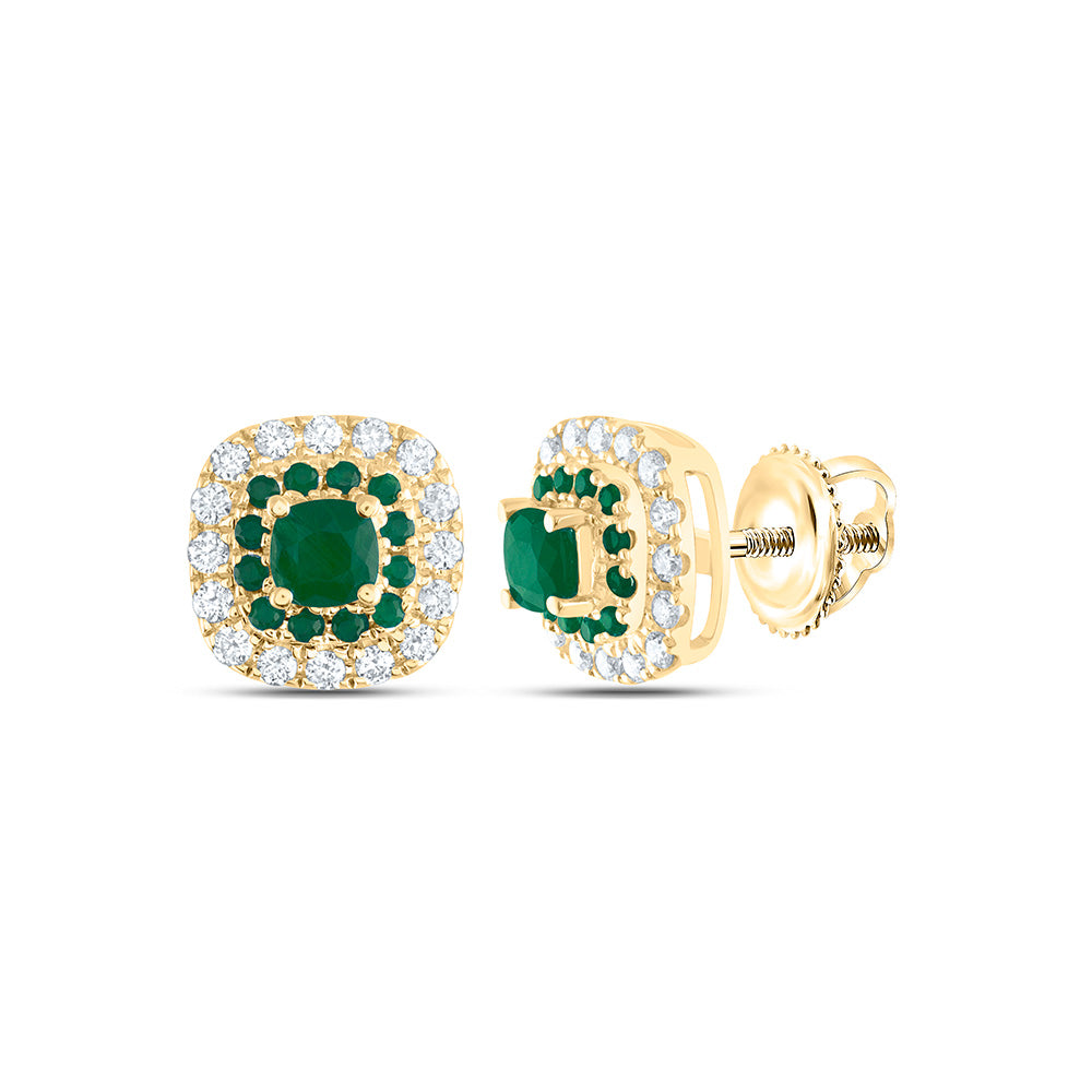 1/5CTW-DIA ANA M 1/8CTW-RD-EM, 3MM-CU-EM, NAT GEM CUSHION STUD EARRING Daisy Joyeria