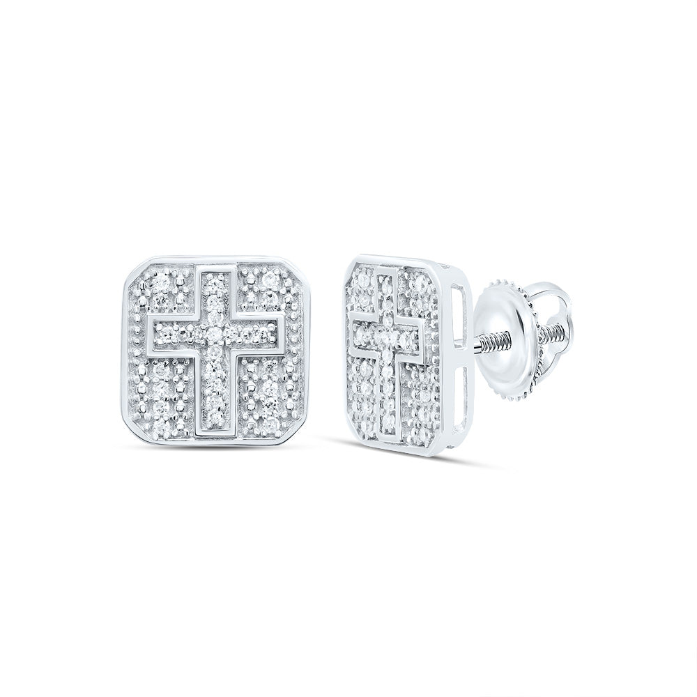 1/8CTW DIA P1 OCTAGON CROSS MEN'S STUD EARRING Daisy Joyeria
