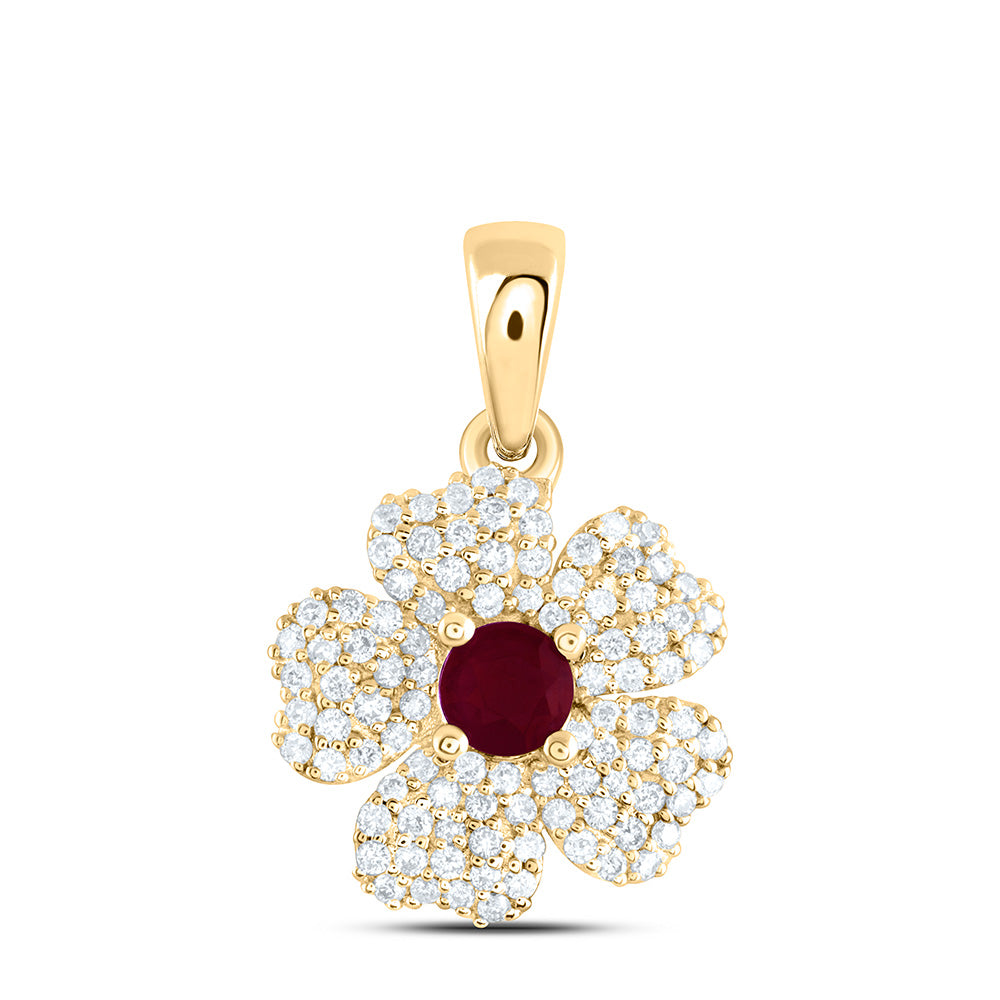 1/4CTW-NAT DIA ANA M 3.5MM-RD-RU NAT GEM FLOWER PENDANT Daisy Joyeria
