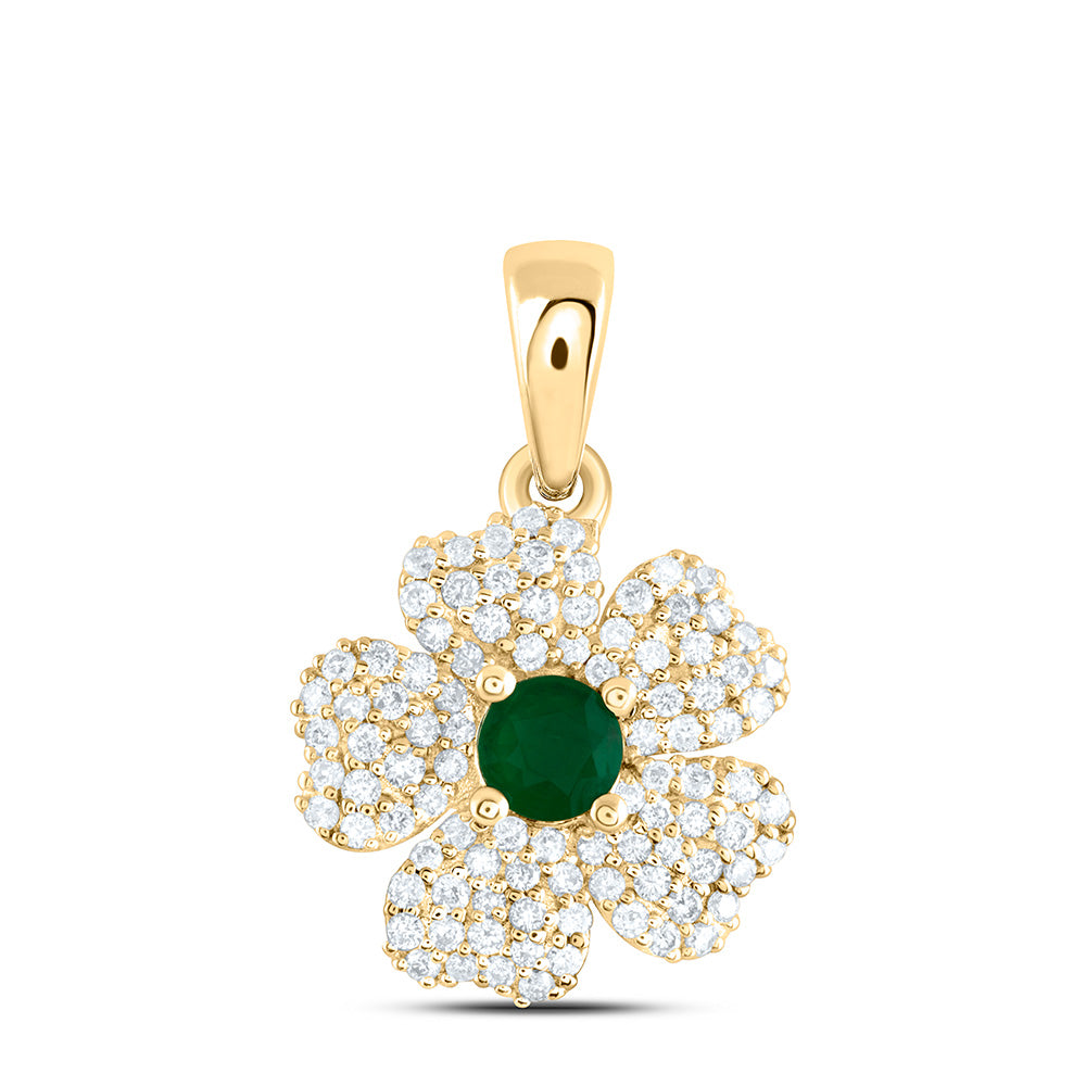 1/4CTW-NAT DIA ANA M 3.5MM-RD-EM NAT GEM FLOWER PENDANT Daisy Joyeria