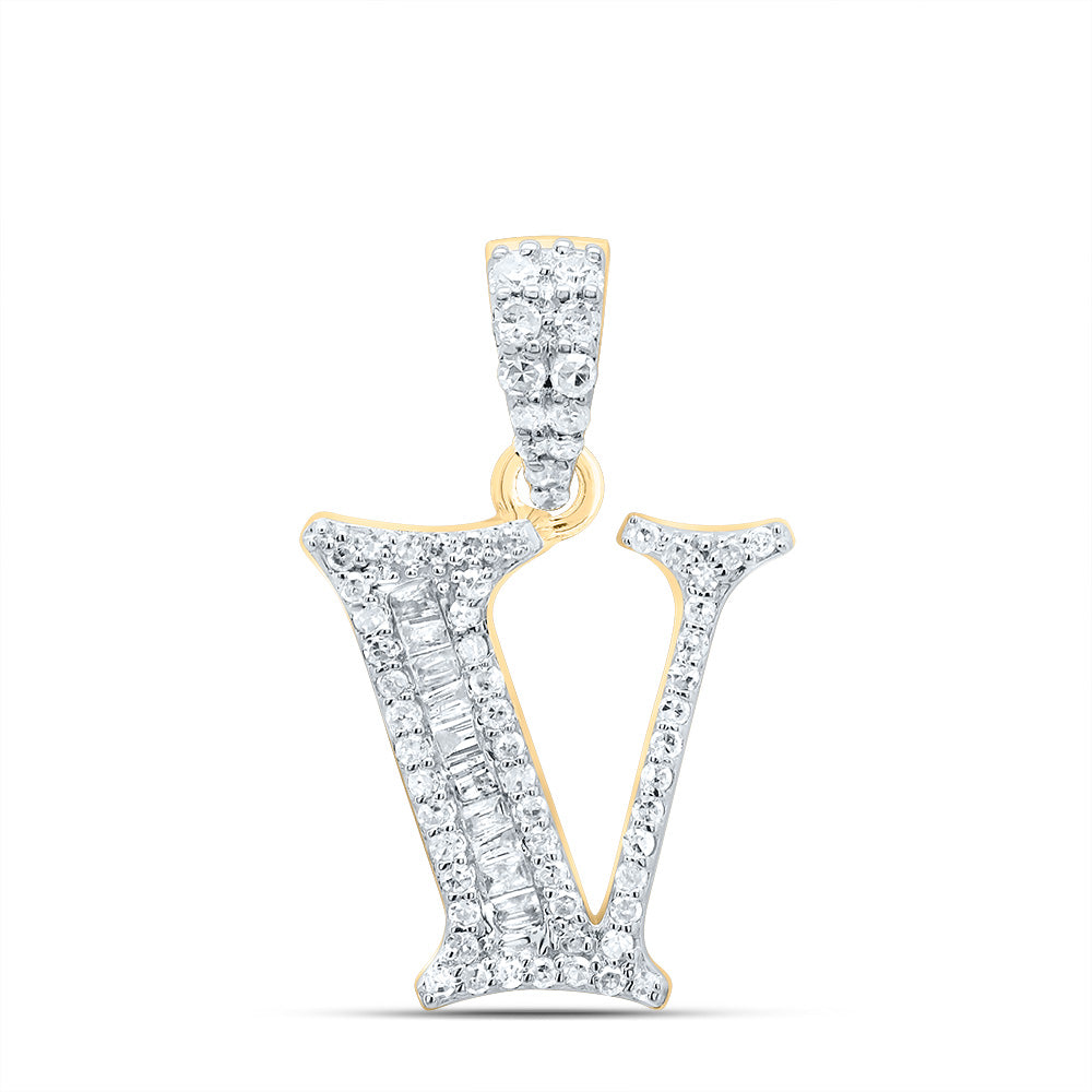 1/4CTW-DIA P1 GIFT INITIAL "V" BAGUETTE PENDANT Daisy Joyeria