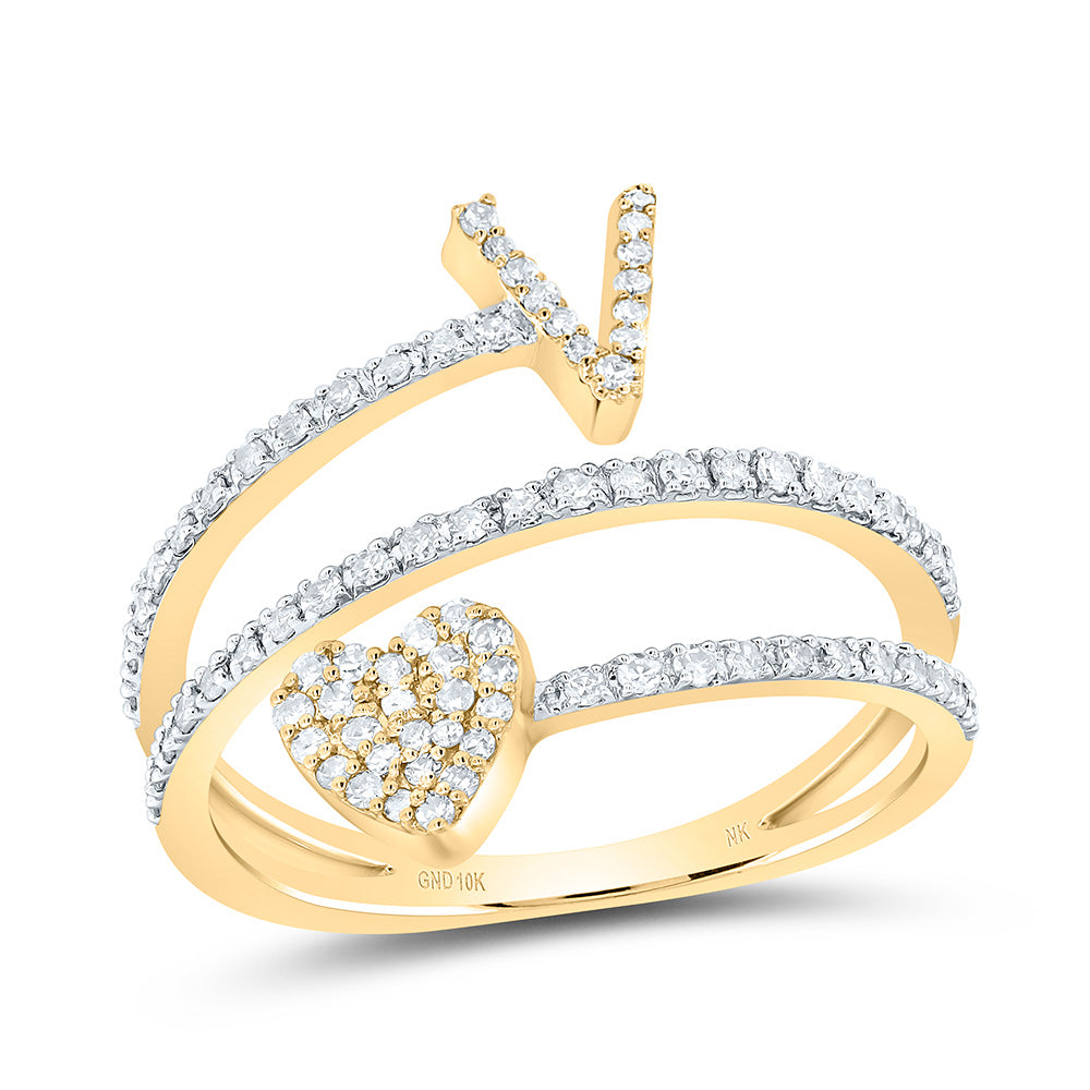 3/8CTW-NAT DIA NK GIFT INITIAL "V" HEART LADIES RING 7 Daisy Joyeria