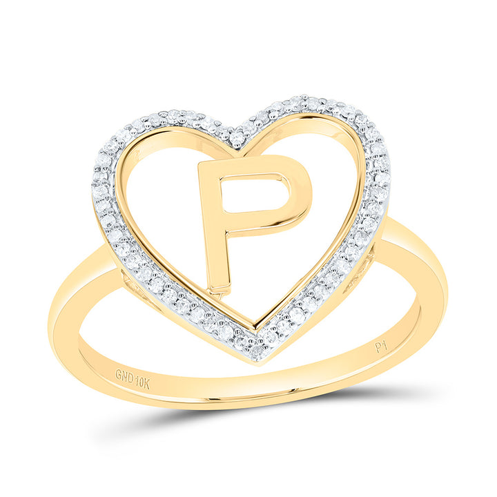 1/10CTW-NAT DIA P1 GIFT INITIAL "P" LADIES HEART RING Daisy Joyeria