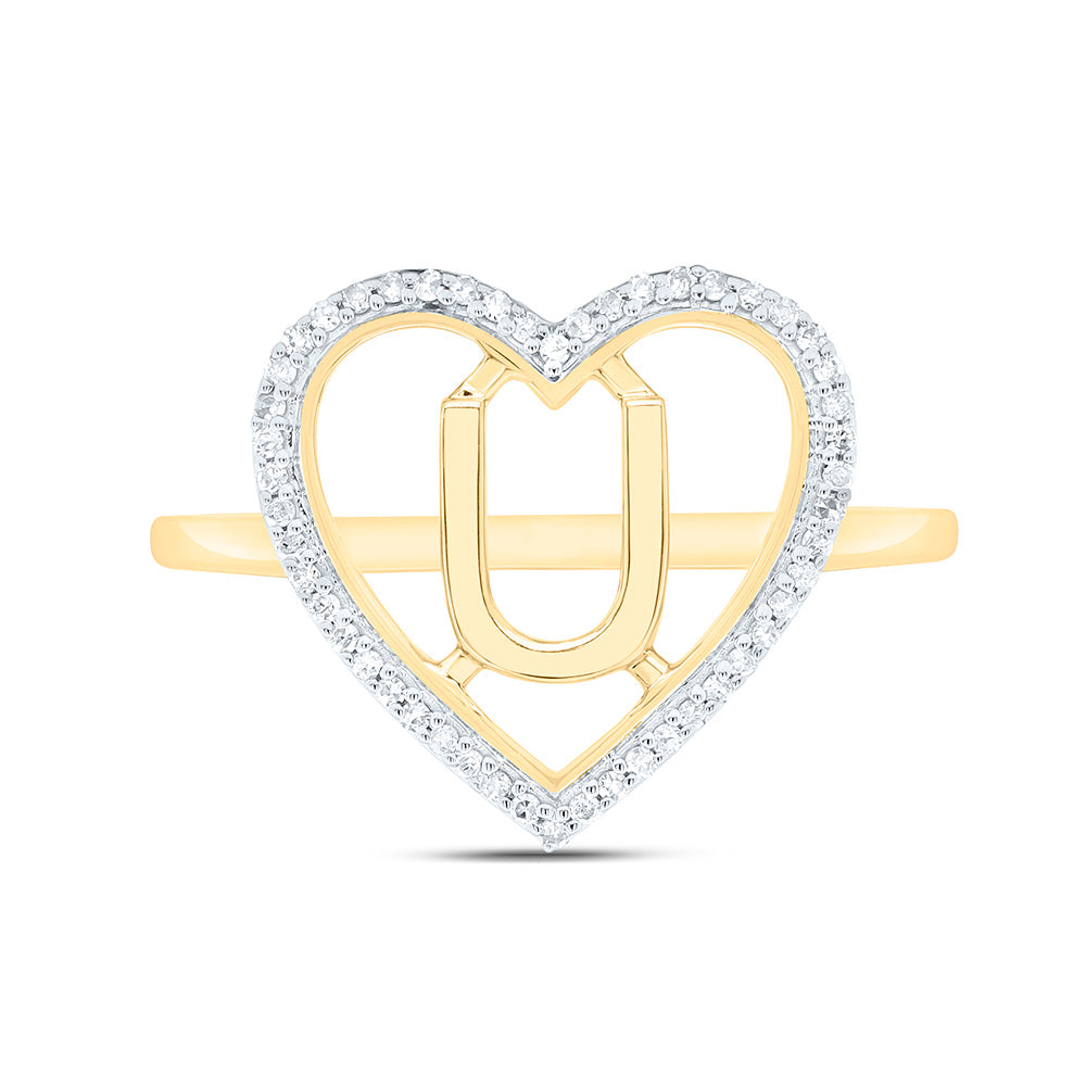 1/10CTW-NAT DIA P1 GIFT INITIAL "U" LADIES HEART RING Daisy Joyeria