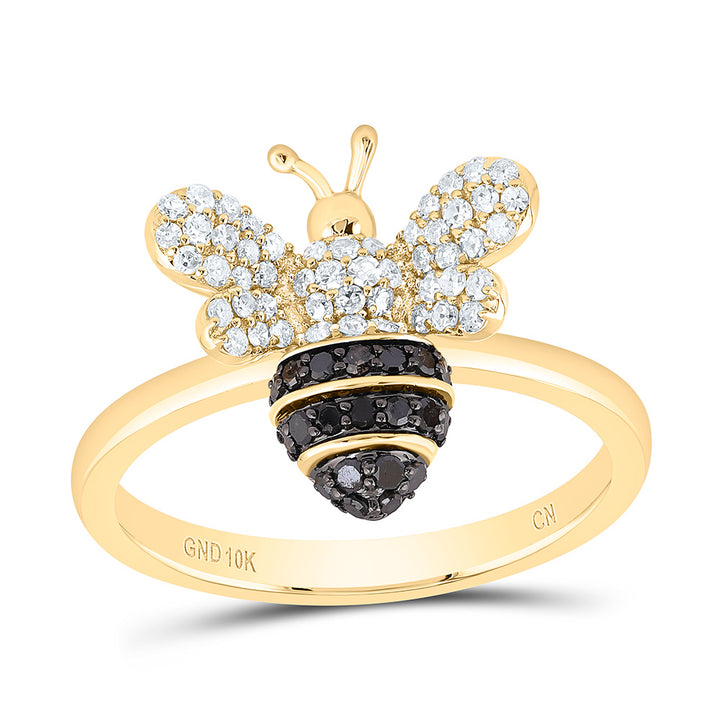 3/8CTW-NAT DIA CN RD-BLACK DIAMOND HONEY BEE RING Daisy Joyeria