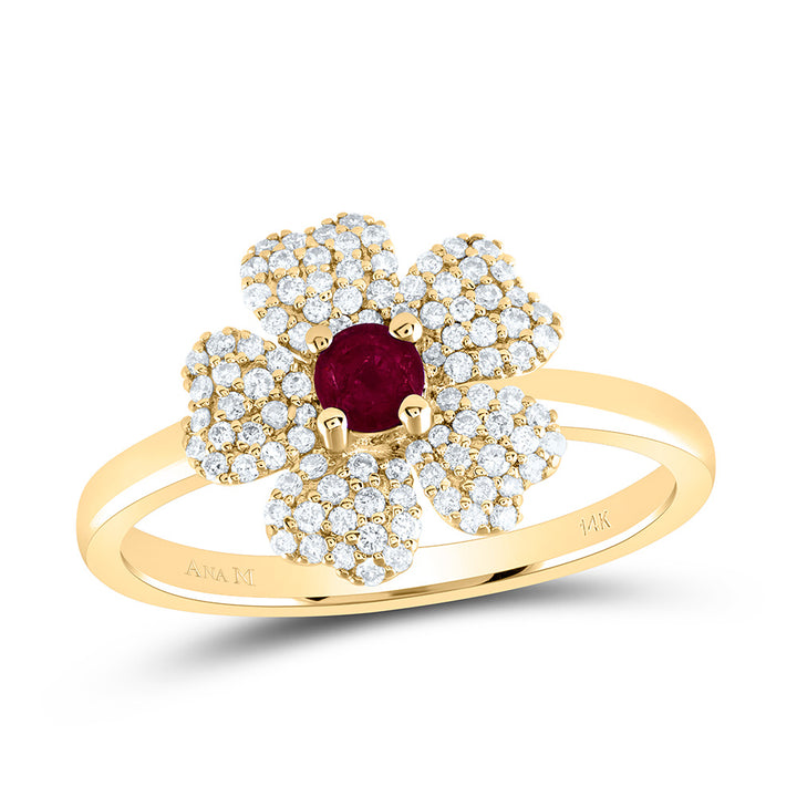 1/4CTW-NAT DIA ANA M 3.5MM-RD-RU NAT GEM FLOWER RING Daisy Joyeria