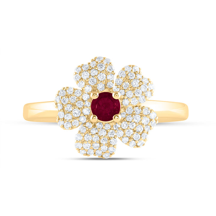 1/4CTW-NAT DIA ANA M 3.5MM-RD-RU NAT GEM FLOWER RING Daisy Joyeria