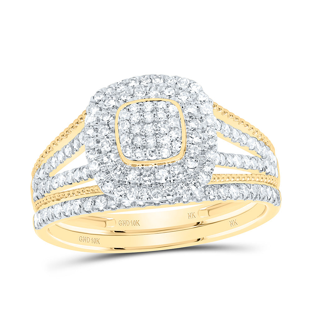 5/8CTW-NAT DIA NK CUSHION DOUBLE HALO BRIDAL SET Daisy Joyeria