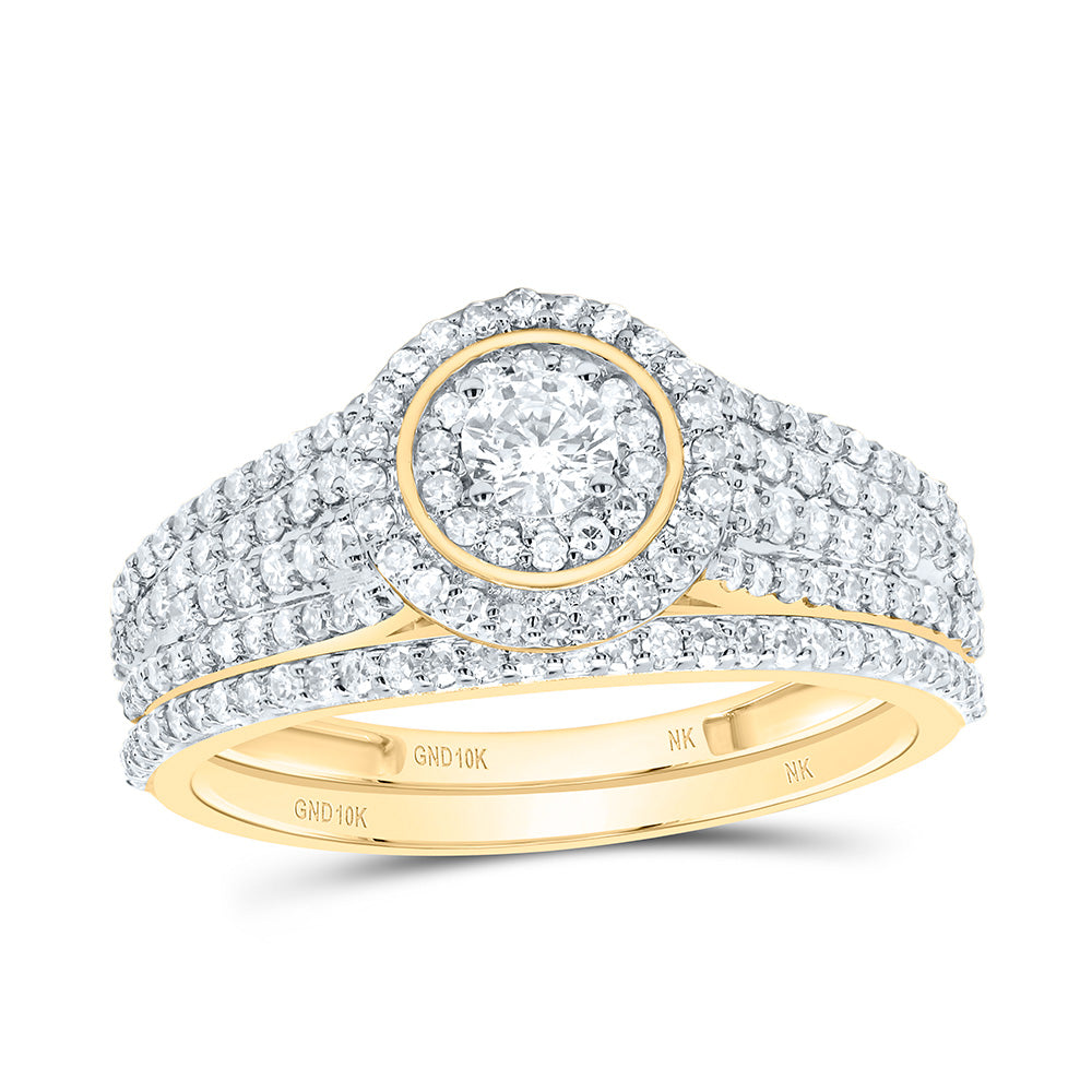 3/4CTW-NAT DIA NK ROUND DOUBLE HALO BRIDAL SET Daisy Joyeria