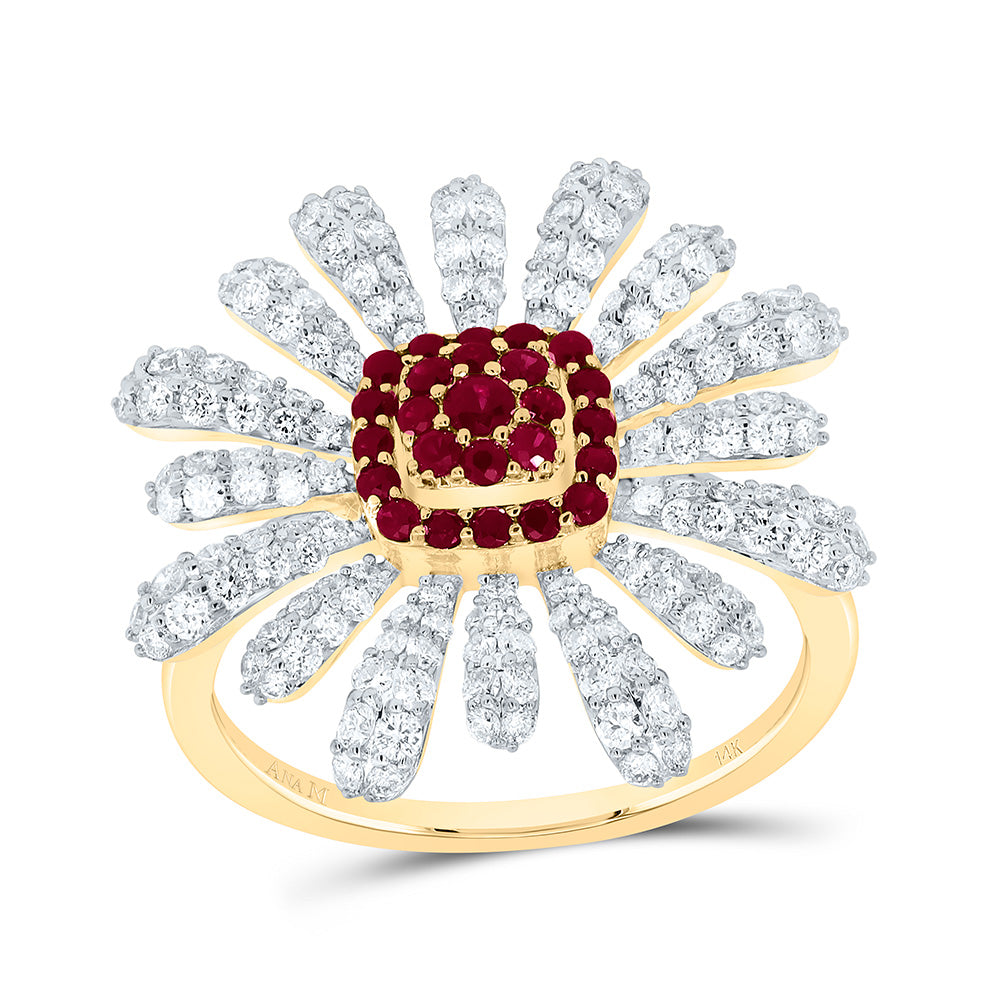 1CTW-NAT DIA ANA M 1/3CTW-RD-RU NAT GEM FLOWER RING Daisy Joyeria