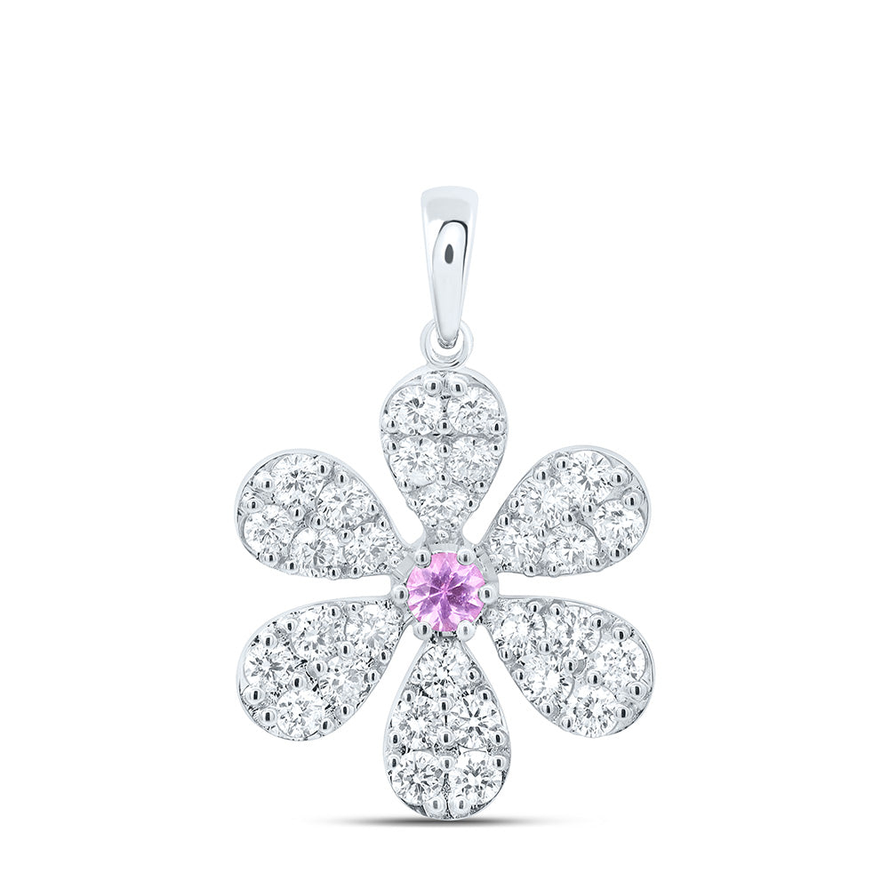 1CTW-NAT DIA ANA M 3MM-RD-PINK SAPP NAT GEM FLOWER PENDANT Daisy Joyeria