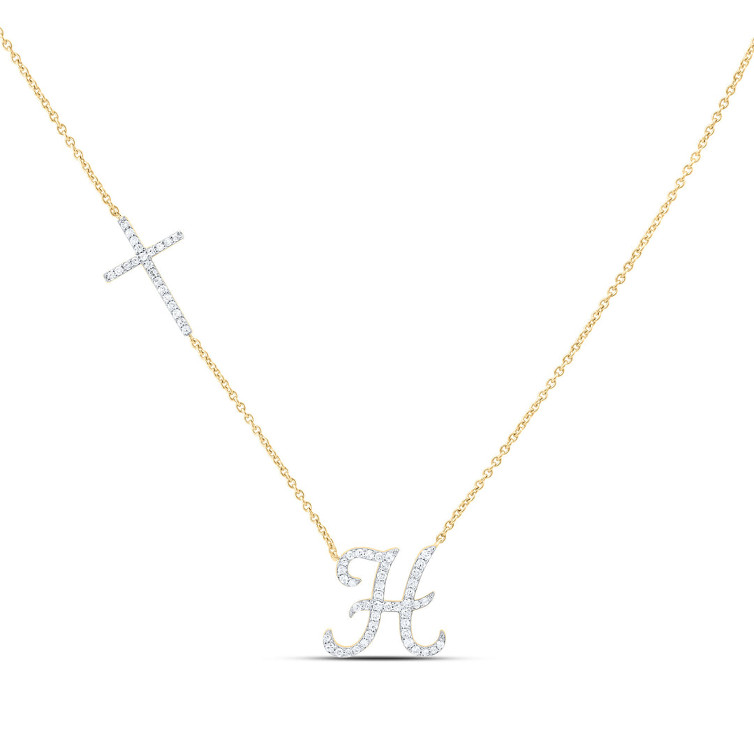 1/4CTW-NAT DIA NK GIFT INITIAL "H" CROSS NECKLACE (18 INCH) Daisy Joyeria
