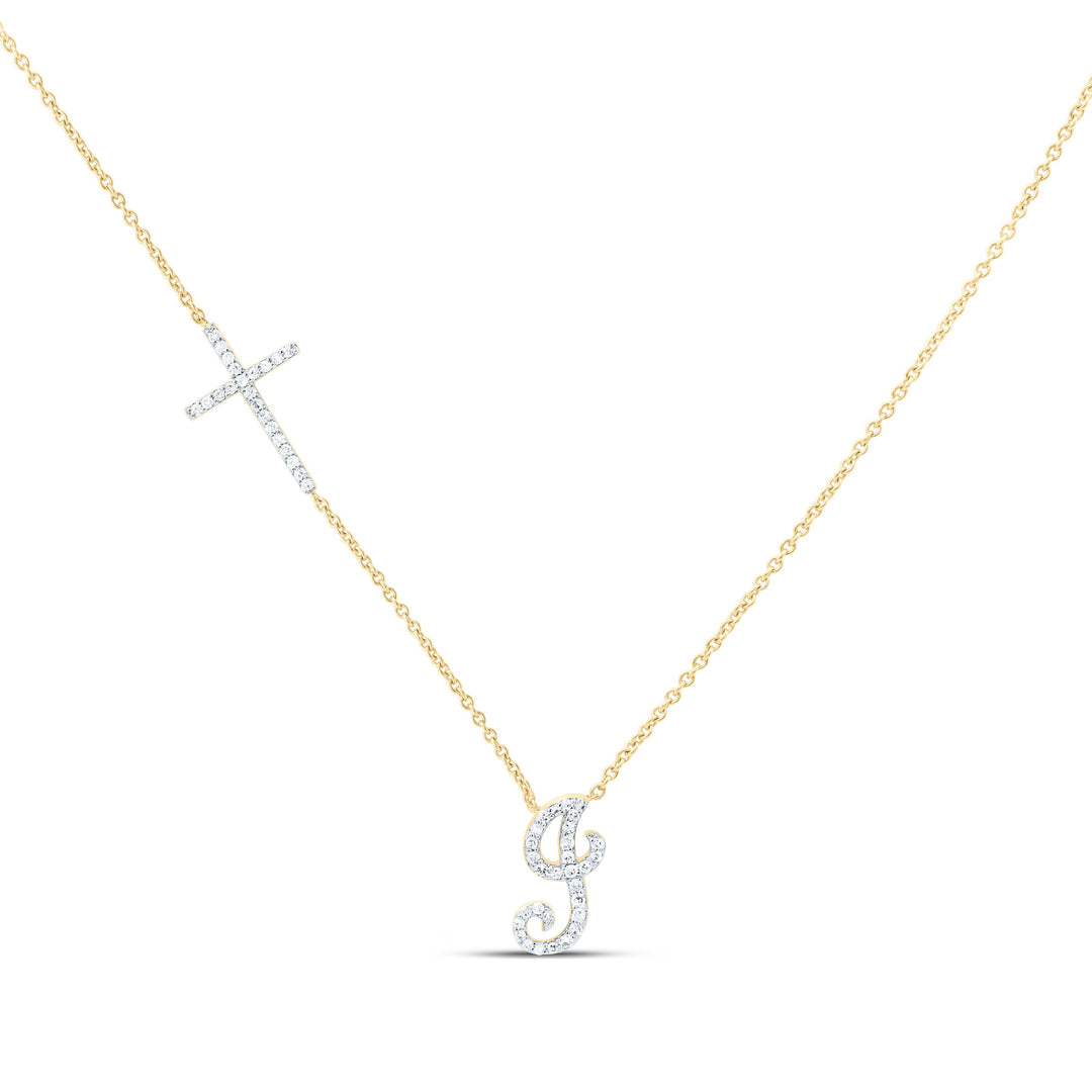 1/5CTW-NAT DIA NK GIFT INITIAL "J" CROSS NECKLACE (18 INCH) Daisy Joyeria