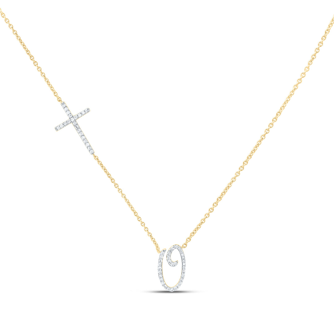 1/5CTW-NAT DIA NK GIFT INITIAL "O" CROSS NECKLACE (18 INCH) Daisy Joyeria