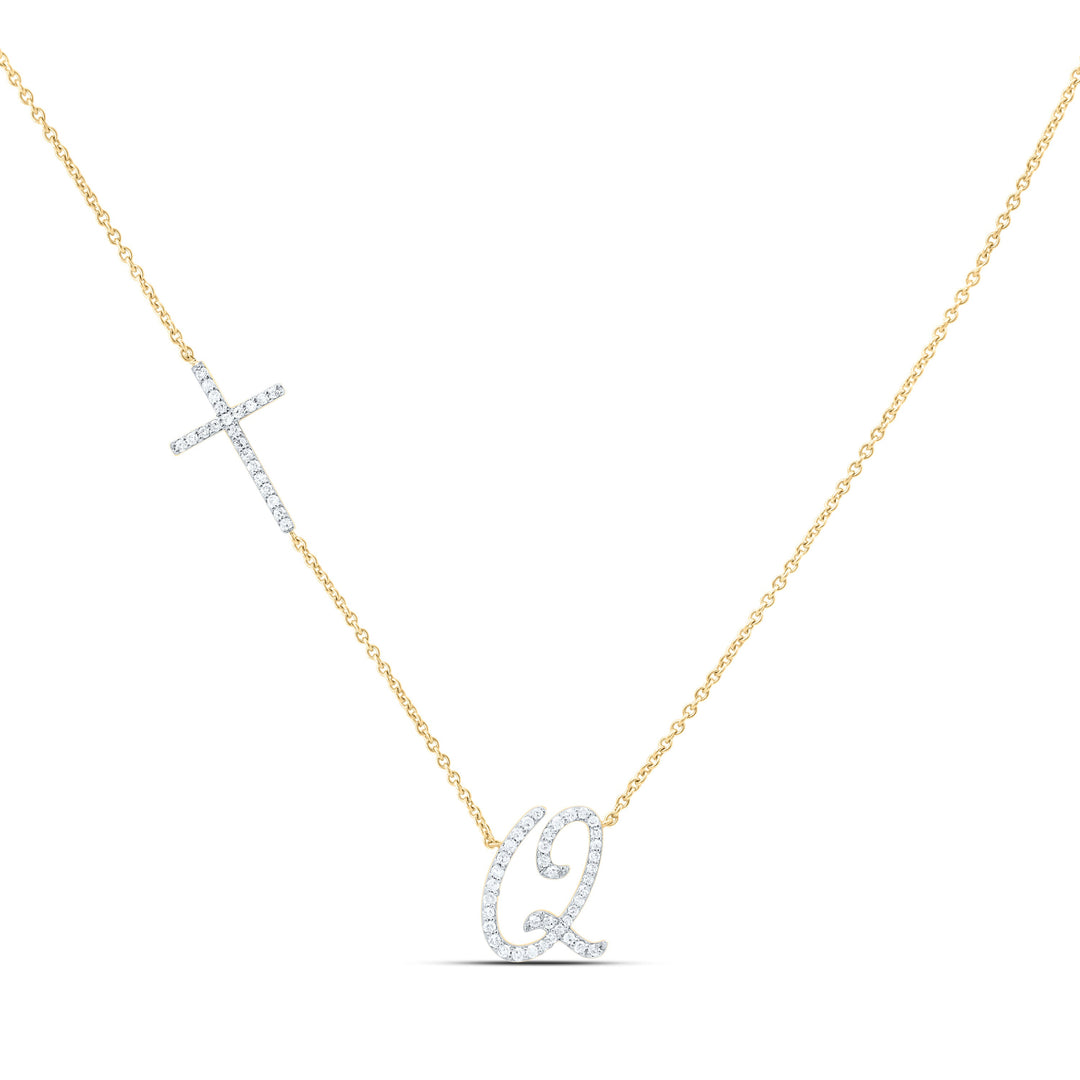 1/4CTW-NAT DIA NK GIFT INITIAL "Q" CROSS NECKLACE (18 INCH) Daisy Joyeria