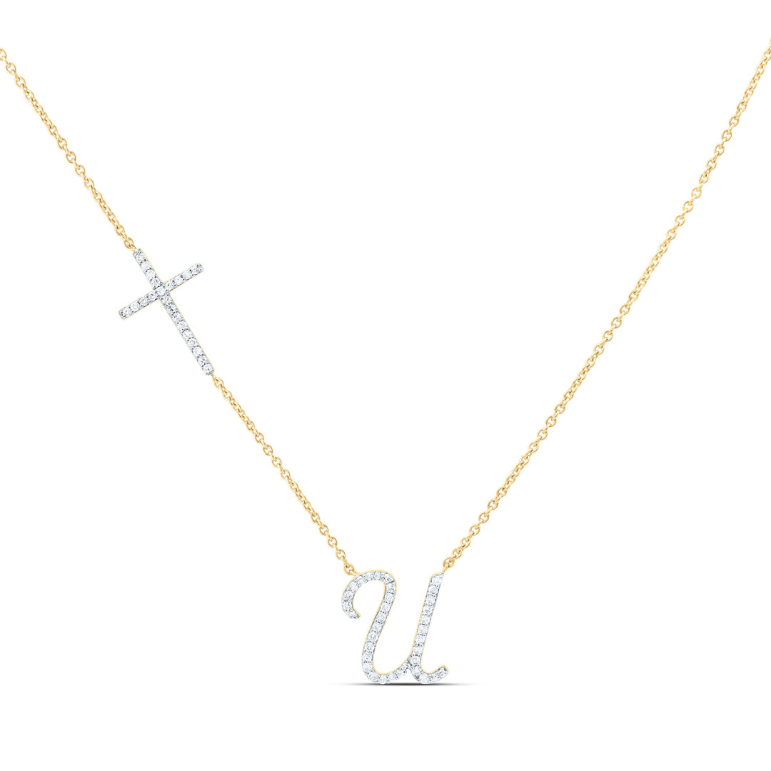 1/4CTW-NAT DIA NK GIFT INITIAL "U" CROSS NECKLACE (18 INCH) Daisy Joyeria