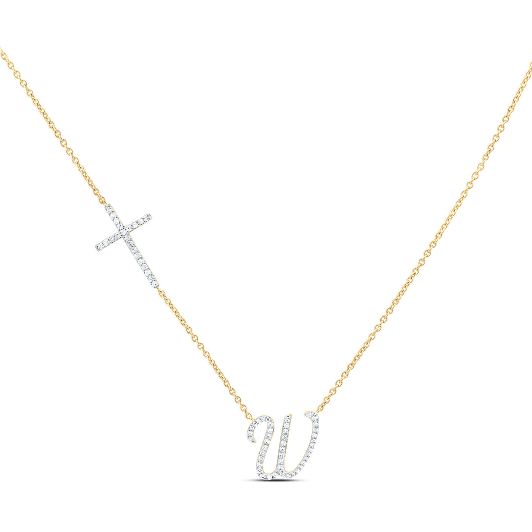 1/4CTW-NAT DIA NK GIFT INITIAL "W" CROSS NECKLACE (18 INCH) Daisy Joyeria
