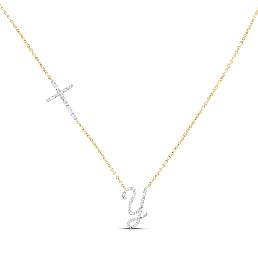 1/3CTW-NAT DIA NK GIFT INITIAL "Y" CROSS NECKLACE (18 INCH) Daisy Joyeria