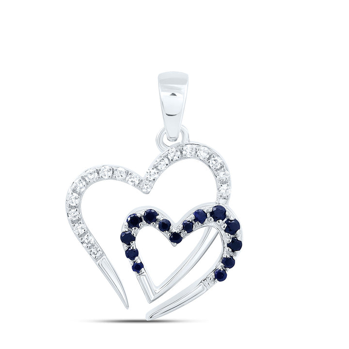1/10CTW-NAT DIA NK 1/10 CTW-RD-BLUE SAPPHIRE NAT GEM HEART PENDANT Daisy Joyeria