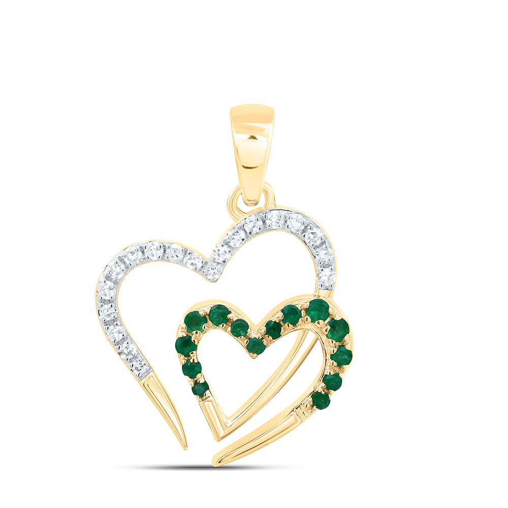 1/10CTW-NAT DIA NK 1/10 CTW-RD-EMERALD NAT GEM HEART PENDANT Daisy Joyeria