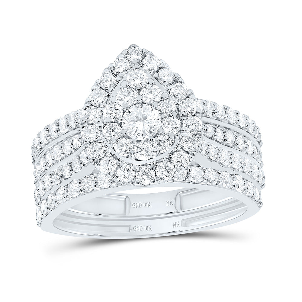 1 3/8CTW-NAT DIA NK FASHION PEAR SINGLE HALO BRIDAL SET Daisy Joyeria