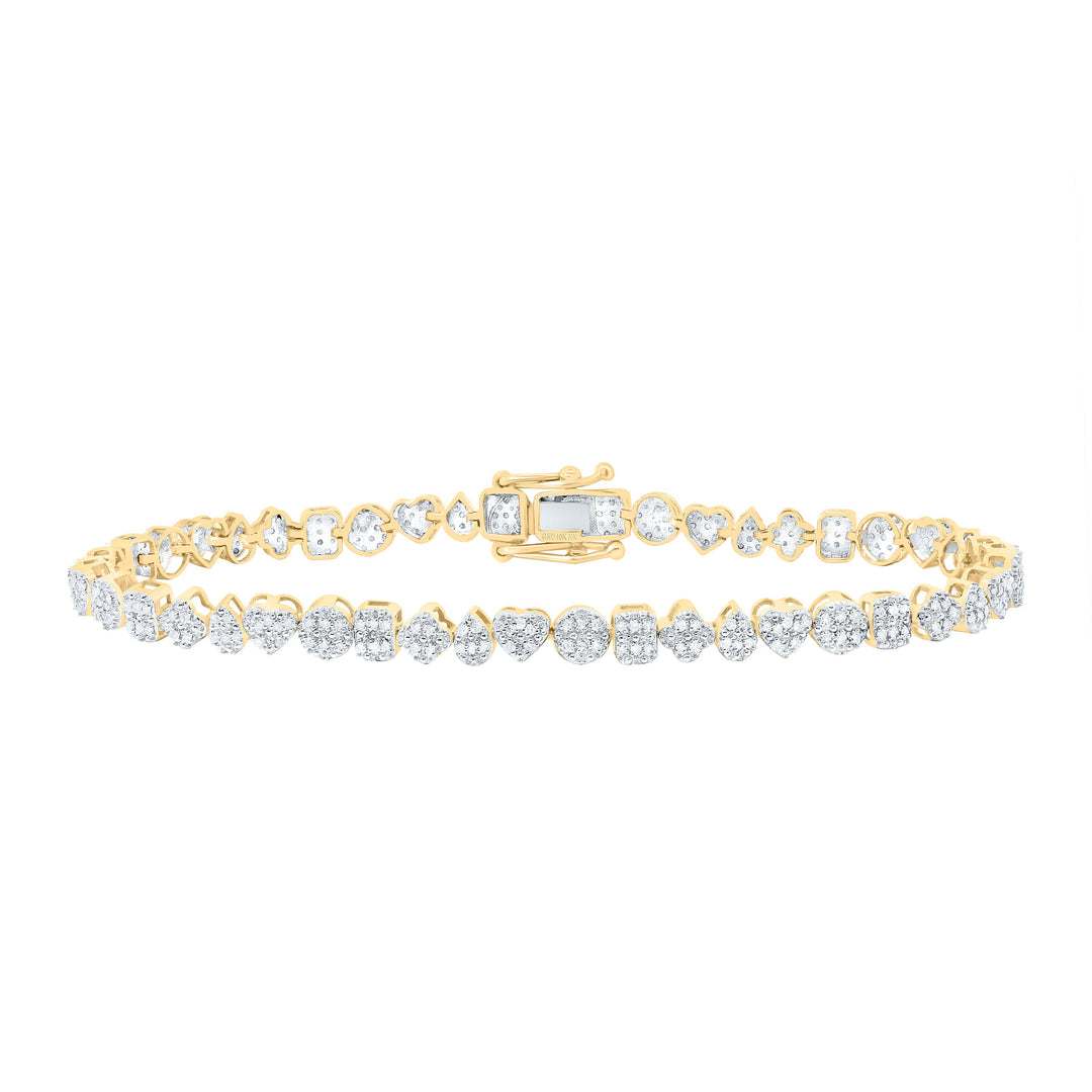 5/8CTW-NAT DIA NK FASHION MIXED SHAPE HEART BRACELET (7 INCH) Daisy Joyeria
