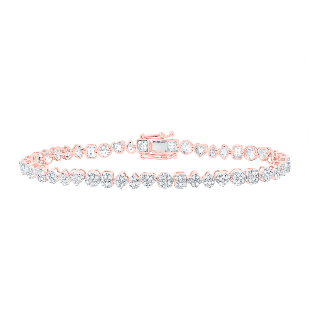 5/8CTW-NAT DIA NK FASHION MIXED SHAPE HEART BRACELET (7 INCH) Daisy Joyeria