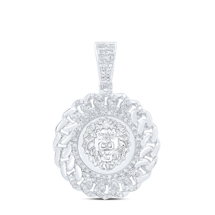 1/2CTW-NAT DIA P1 LION FACE ROUND CUBAN MENS CHARM Daisy Joyeria