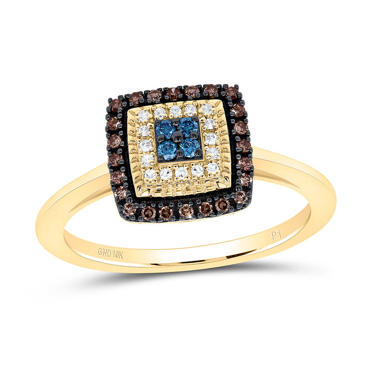 1/4CTW-NAT DIA P1 GIFT COGNAC NATURAL, BLUE DIA SQUARE RING Daisy Joyeria