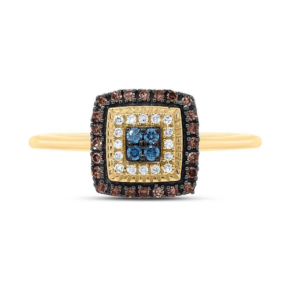 1/4CTW-NAT DIA P1 GIFT COGNAC NATURAL, BLUE DIA SQUARE RING Daisy Joyeria