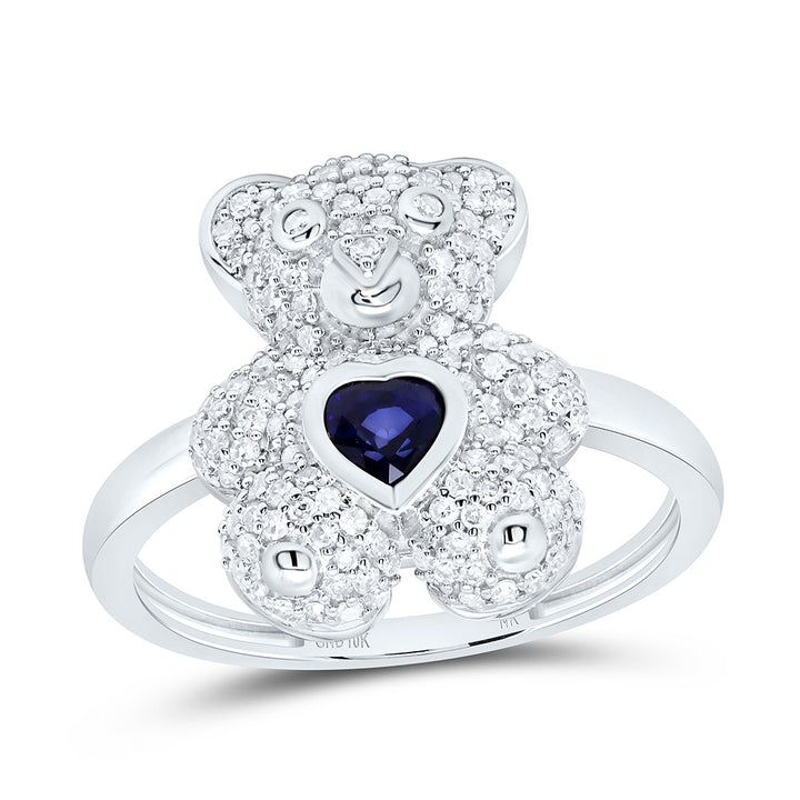 1/2CTW-NAT DIA NK 4MM HS-BS NAT GEM HEART TEDDY BEAR RING Daisy Joyeria