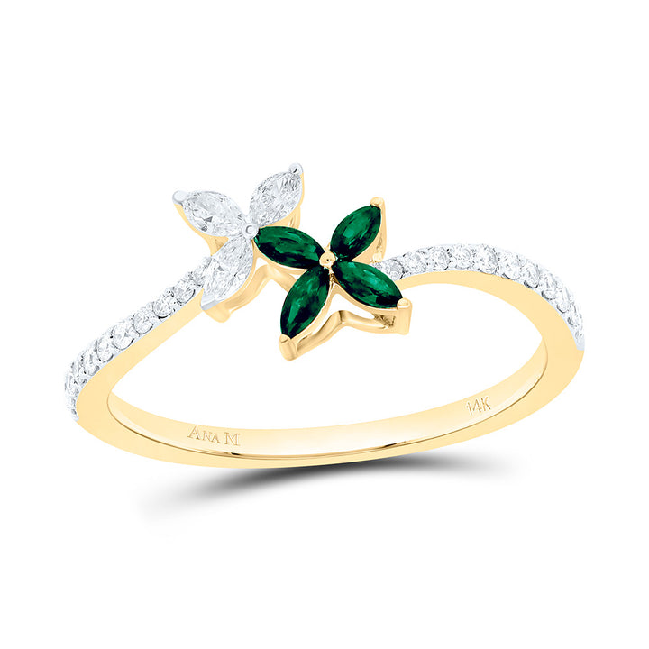 1/5CTW-NAT DIA ANA M 1/10CTW-MQ-EM NAT GEM FLOWER RING Daisy Joyeria
