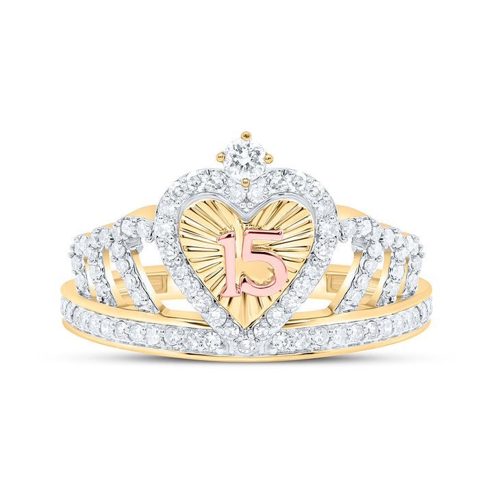 1/3CTW-NAT DIA NK GIFT "15" HEART CROWN RING Daisy Joyeria