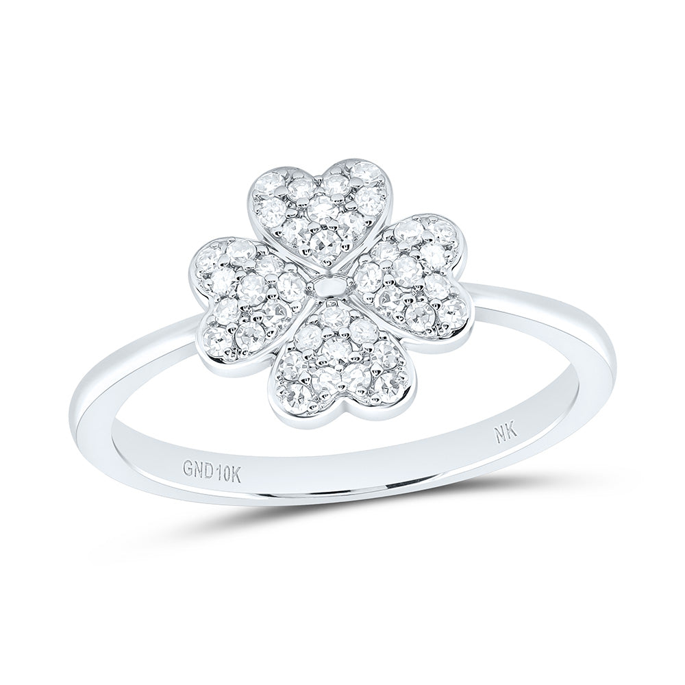 1/5CTW-NAT DIA NK FASHION HEART CLOVER RING Daisy Joyeria