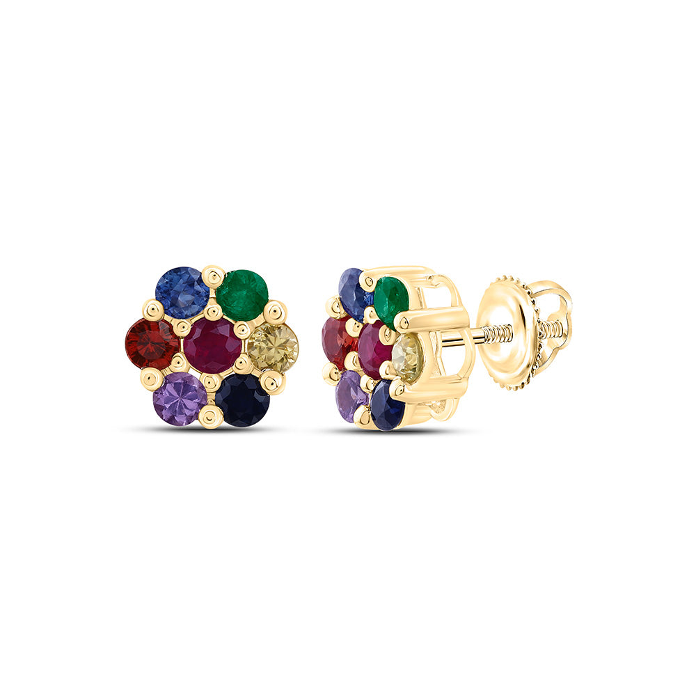 1CTW-RD-NAT GEM MULTI CLR SAPPHIRE FLOWER EARRING Daisy Joyeria