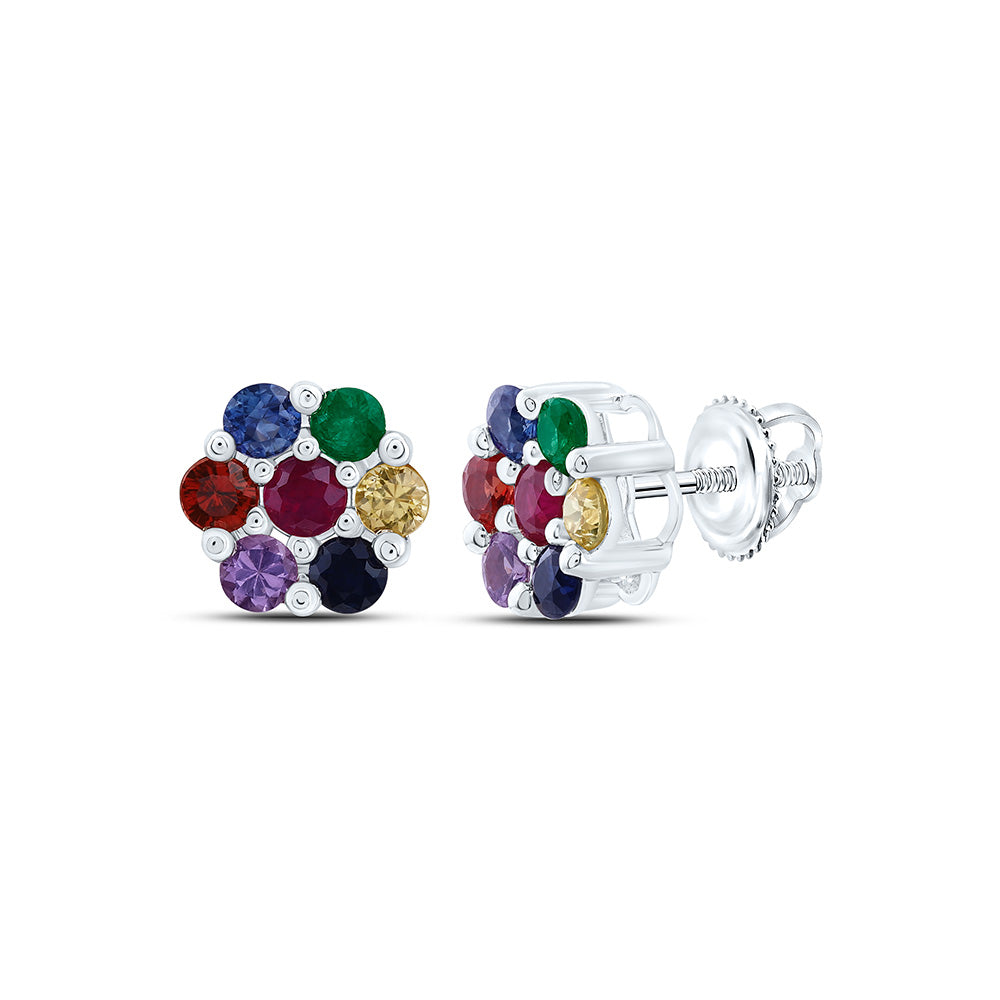 1CTW-RD-NAT GEM MULTI CLR SAPPHIRE FLOWER EARRING Daisy Joyeria