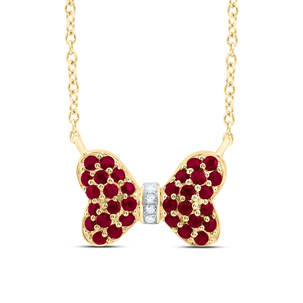 0.02CTW-NAT DIA CN 5/8CTW-RD-RU NAT GEM BOW NECKLACE (18 INCH) Daisy Joyeria